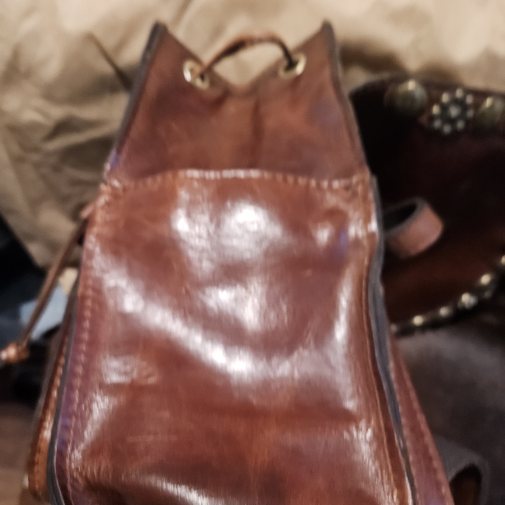 Patricia Nash Brown Leather Backpack with Gold Accents - Picture 3 of 7
